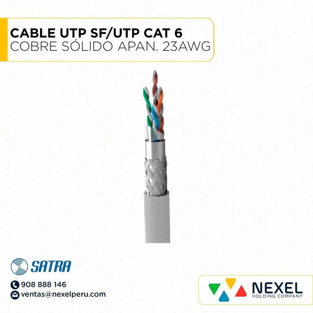 CABLE UTP SF/UTP CAT 6 COBRE SÓLIDO APANTALLADO 23AWG GRIS 0212072101 SATRA