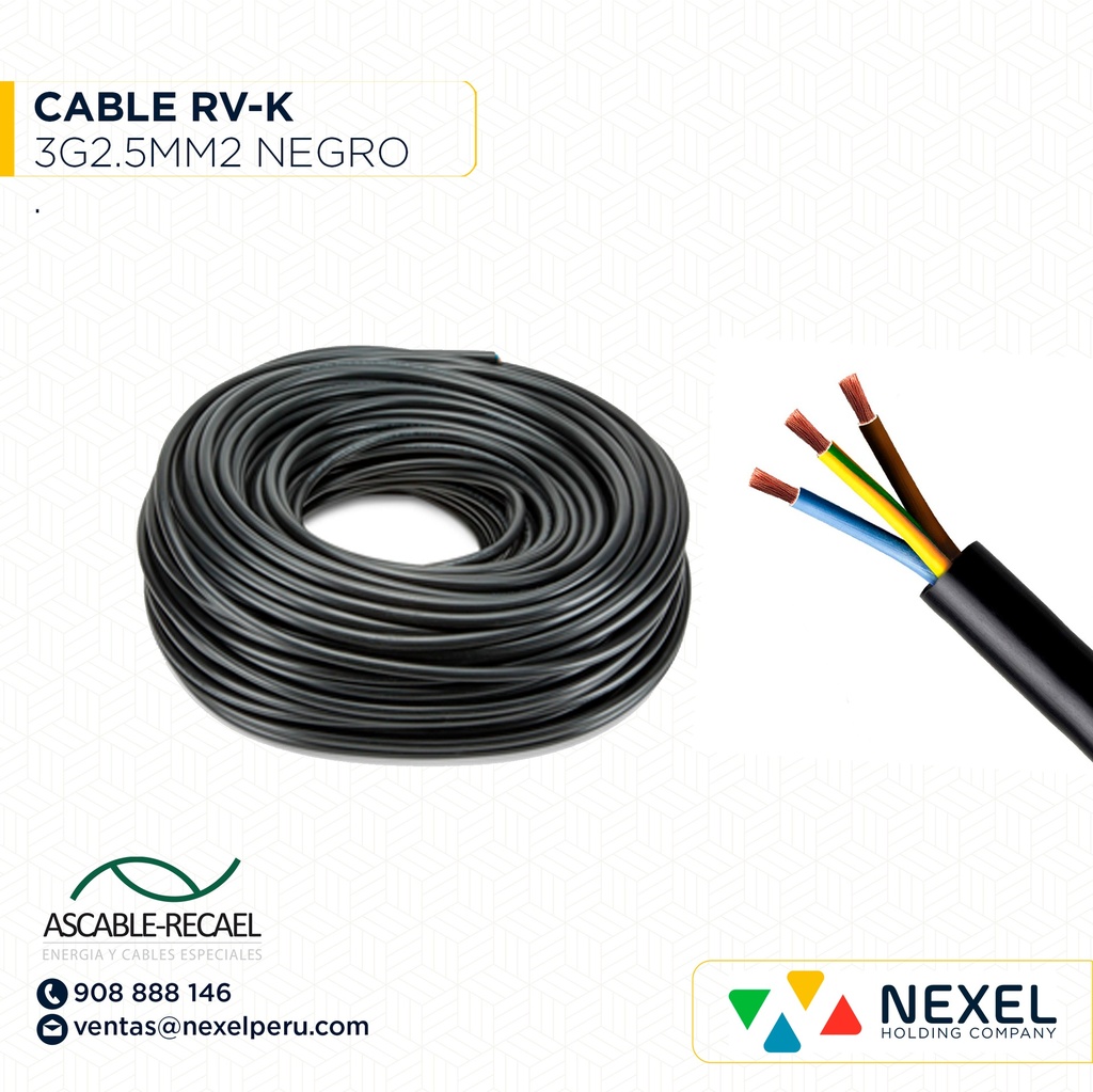 CABLE RV-K 0,6/1KV 3G2,5MM2 NEGRO ASCABLE