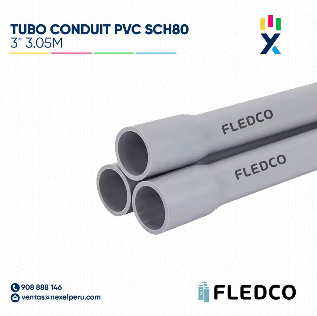 TUBO CONDUIT PVC SCH80 3" 3.05M CC 3230 FLEDCO