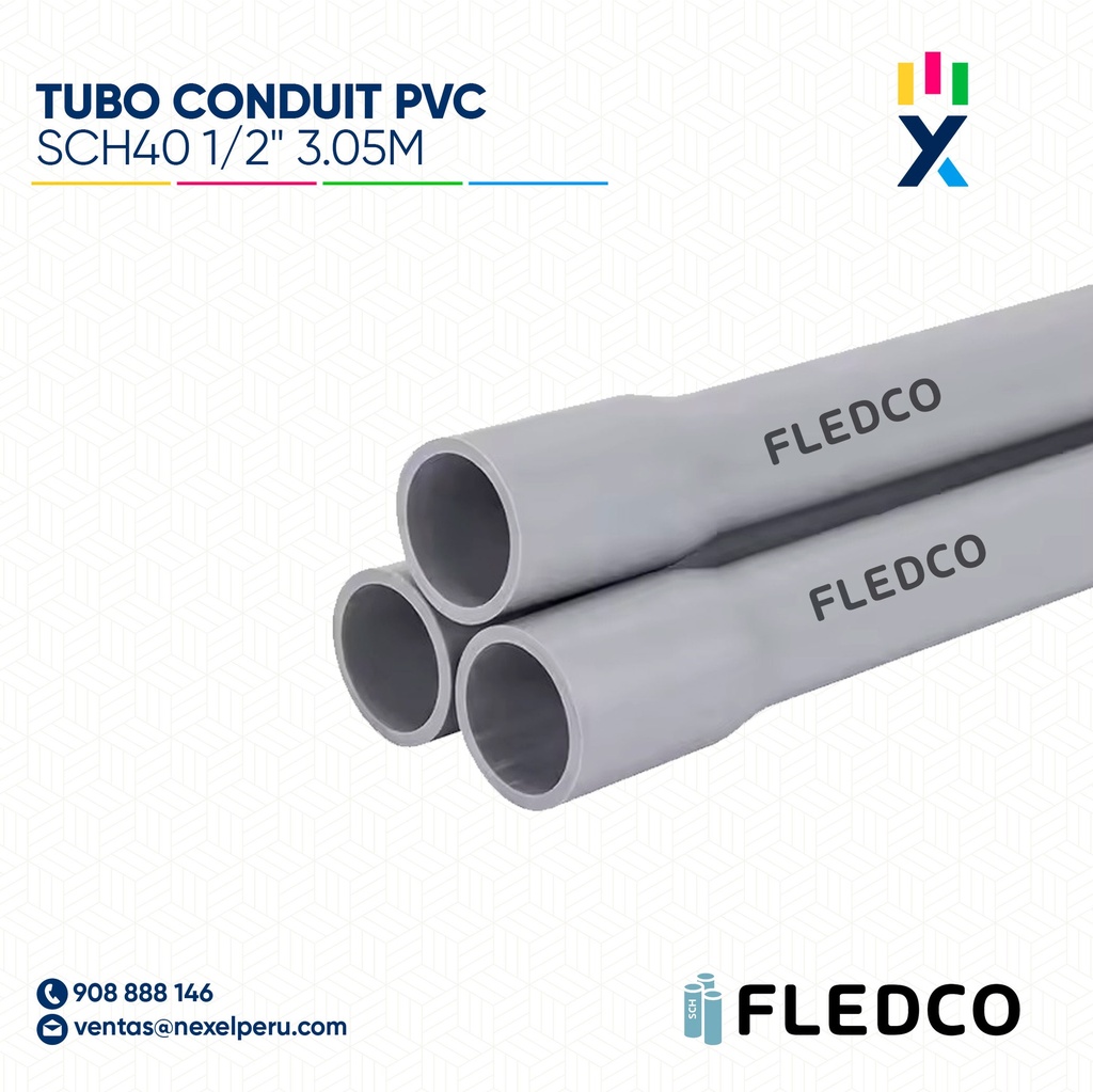 TUBO CONDUIT PVC SCH40 1/2" 3.05M CC  FLEDCO