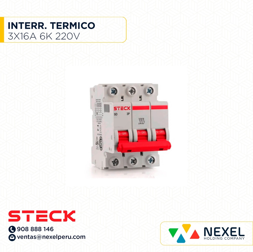 OUT- INTERRUPTOR TERMICO 3X16A. 6KA/220V RIEL / SDZ-D63C16 STECK