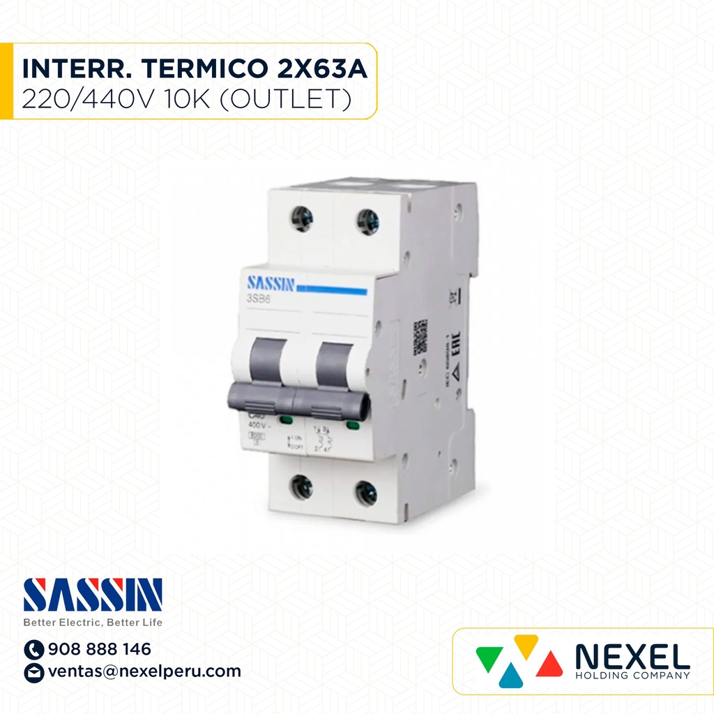 OUT- INTERR. TERMICO RIEL DIN 2X63A 10K 220/400V SASSIN