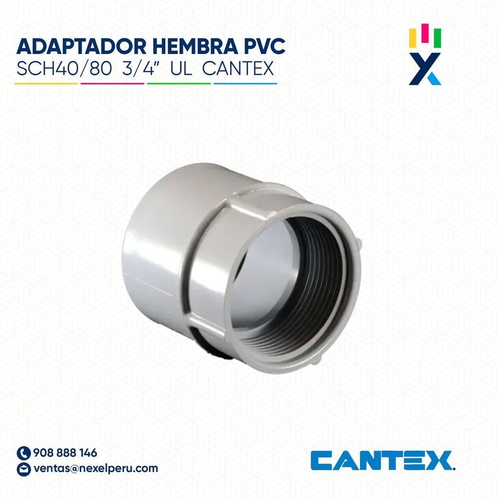 ADAPTADOR HEMBRA PVC SCH40/80 3/4'' UL CANTEX