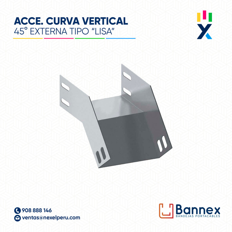 CURVA VERTICAL EXTERNA 45° GALV. TIPO "LISA" 500x150MM 1.2MM S/TAPA INC. UNION BANNEX