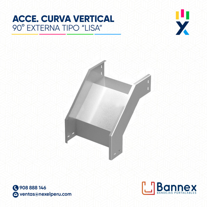 CURVA VERTICAL EXTERNA 90° GALV. TIPO "LISA" 250x150MM 1.5MM C/TAPA INC. UNION BANNEX
