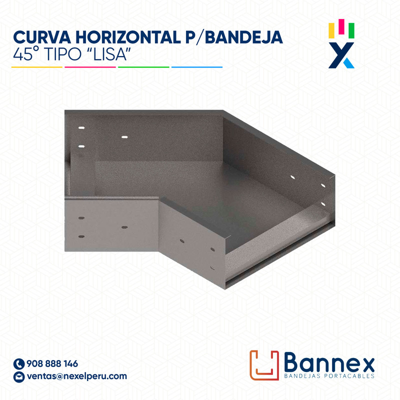 CURVA HORIZONTAL 45° GALV. TIPO "LISA" 250x60MM 1.5MM C/TAPA INC. UNION BANNEX