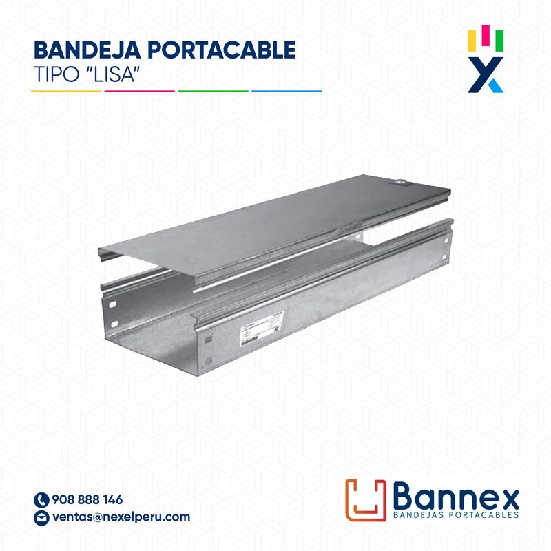 BANDEJA MET. GALV. PORTACABLE TIPO "LISA" 350x150x2400MM 1.5MM C/TAPA INC. UNION BANNEX