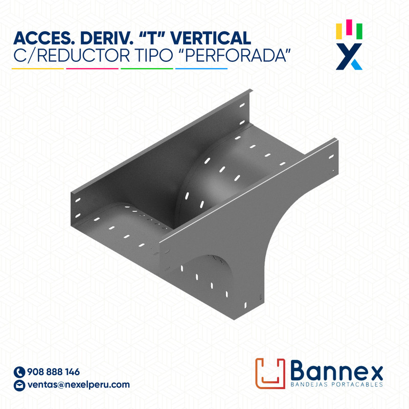 ACCES. DERIV. "T" VERTICAL C/ REDUCTOR  TIPO "PERFORADA" 200x150MM 1.2MM C/TAPA INC. UNION BANNEX