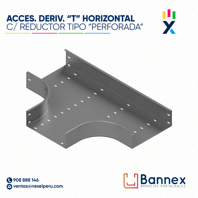 ACCES. DERIV. "T" HORIZONTAL C/ REDUCTOR  TIPO "PERFORADA" 400x100MM 1.2MM C/TAPA INC. UNION BANNEX