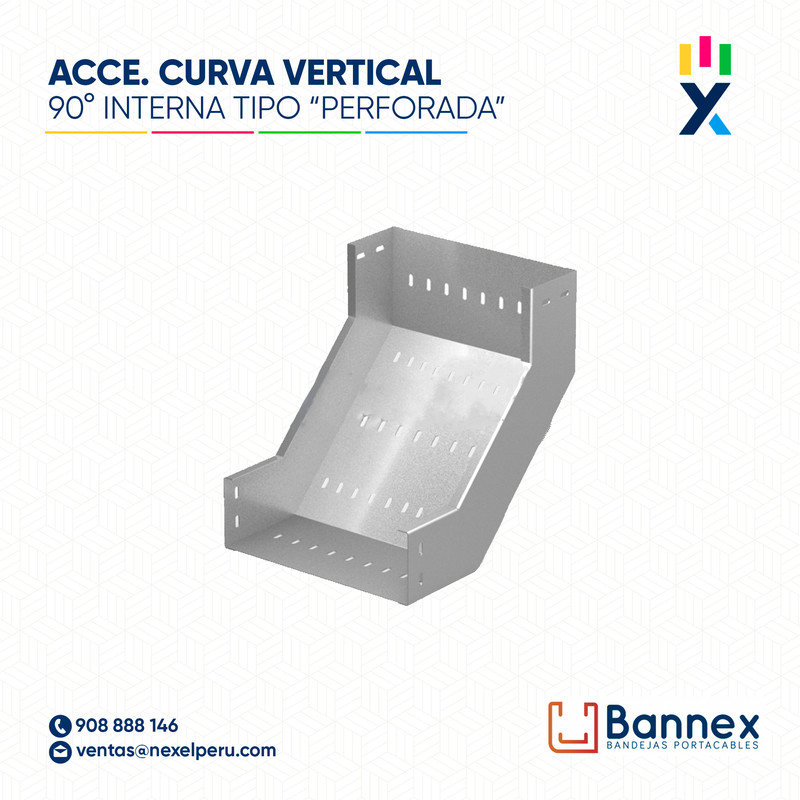 CURVA VERTICAL INTERNA 90° GALV. TIPO "PERFORADA" 400x150MM 1.2MM S/TAPA INC. UNION BANNEX