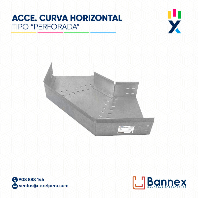 CURVA HORIZONTAL 90° GALV. TIPO "PERFORADA" 500x60MM 1.5MM C/TAPA INC. UNION BANNEX