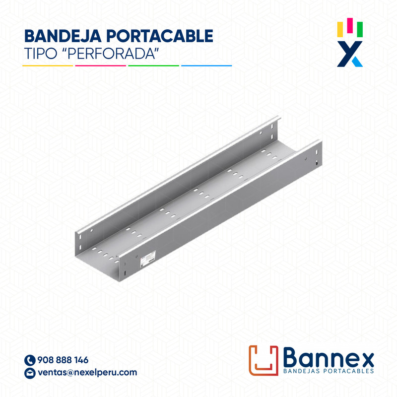 BANDEJA MET. GALV. PORTACABLE TIPO "PERFORADA" 300X100X2400MM 1.2MM C/TAPA INC. UNION BANNEX