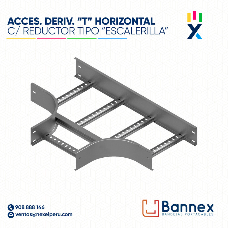 ACCES. DERIV. "T" HORIZONTAL C/ REDUCTOR  TIPO "ESCALERILLA" 250x60MM 1.2MM S/TAPA INC. UNION BANNEX
