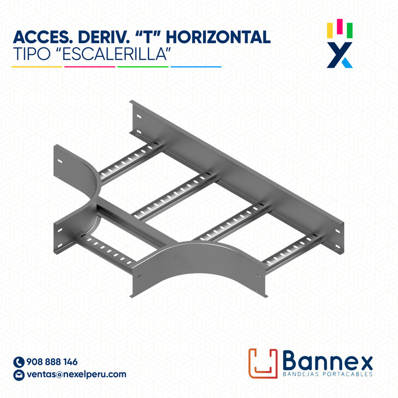 ACCES. DERIV. "T" HORIZONTAL  TIPO "ESCALERILLA" 250x100MM 1.2MM C/TAPA INC. UNION BANNEX