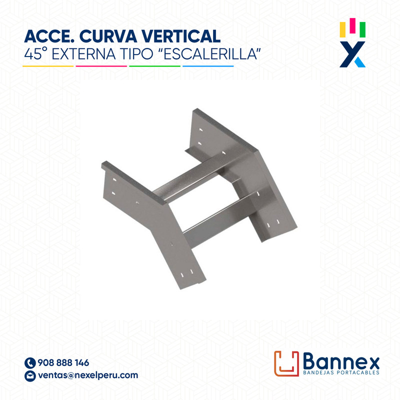 CURVA VERTICAL EXTERNA 45° GALV. TIPO "ESCALERILLA" 500x100MM 2MM S/TAPA INC. UNION BANNEX