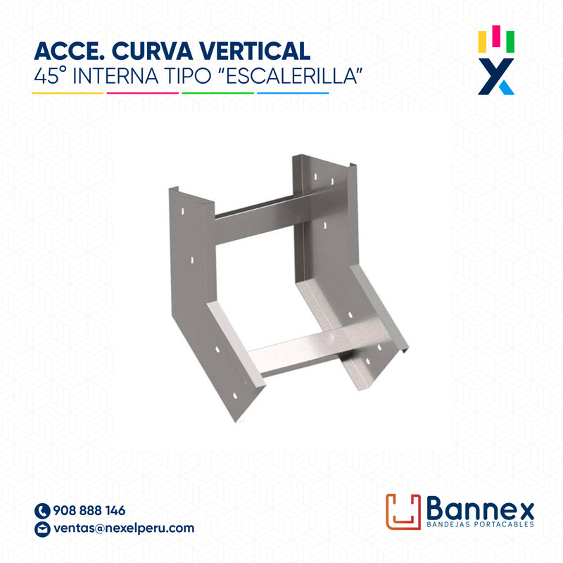 CURVA VERTICAL INTERNA 45° GALV. TIPO "ESCALERILLA" 250x60MM 1.2MM S/TAPA INC. UNION BANNEX