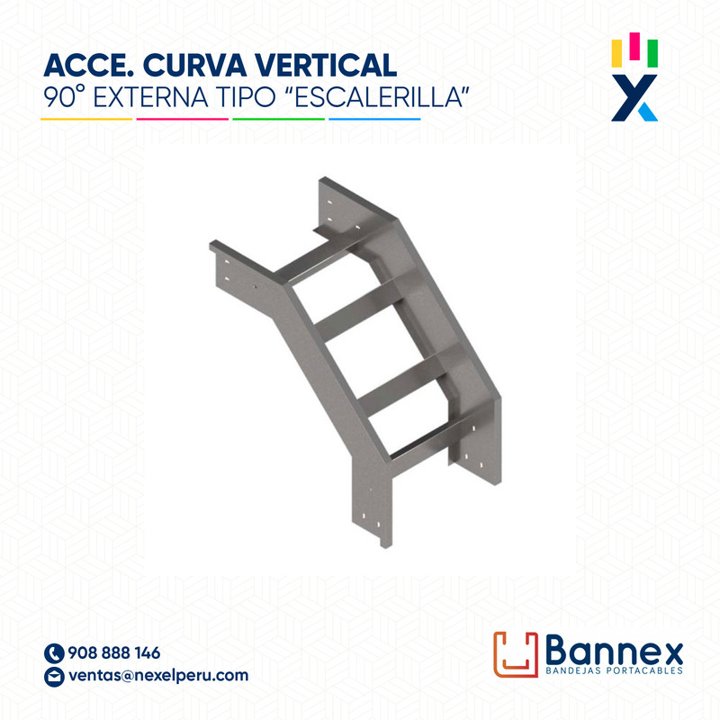 CURVA VERTICAL EXTERNA 90° GALV. TIPO "ESCALERILLA" 450x150MM 2MM C/TAPA INC. UNION BANNEX