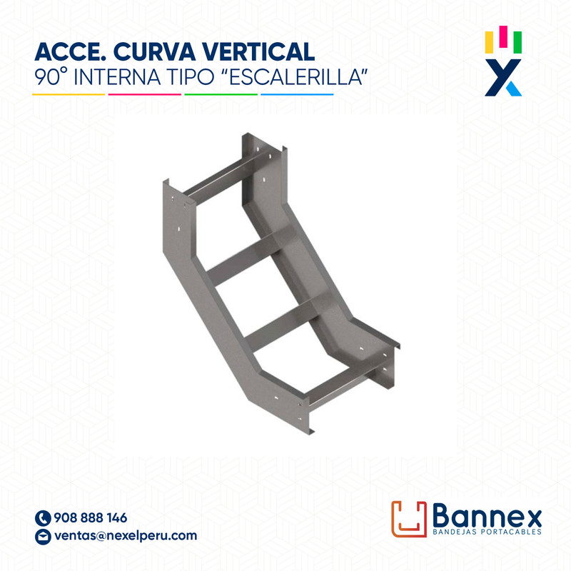 CURVA VERTICAL INTERNA 90° GALV. TIPO "ESCALERILLA" 150x150MM 1.2MM C/TAPA INC. UNION BANNEX