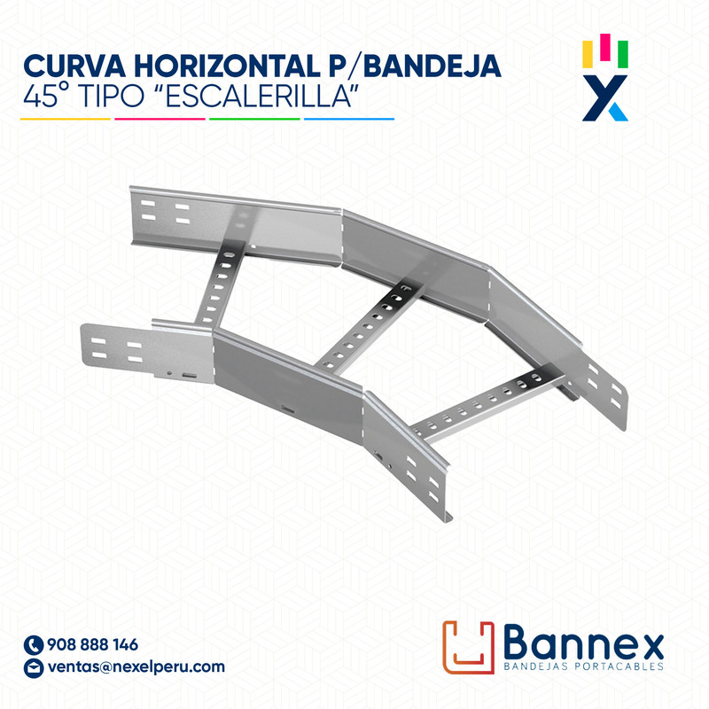 CURVA HORIZONTAL 45° GALV. TIPO "ESCALERILLA" 350x100MM 1.2MM S/TAPA INC. UNION BANNEX