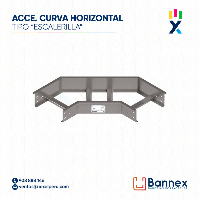 CURVA HORIZONTAL 90° GALV. TIPO "ESCALERILLA" 500x150MM 1.2MM S/TAPA INC. UNION BANNEX