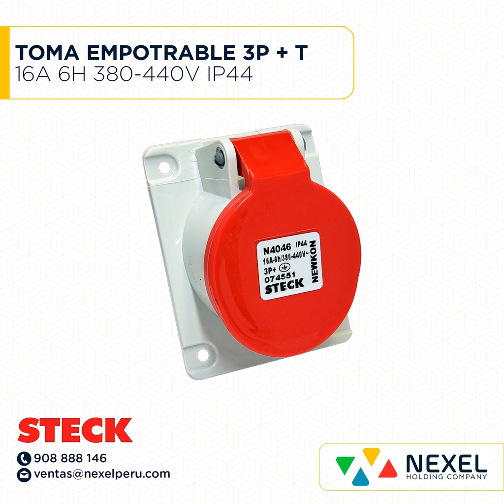 TOMA EMPOTRABLE 3P + T 16A 6H 380-440V IP44 COD: N4046 STECK (MUESTRA)