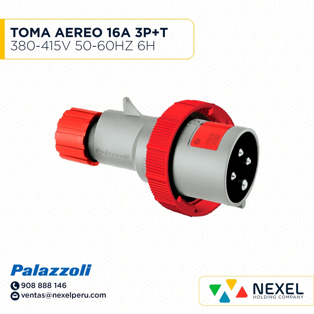 TOMA AEREO 16A 3P+T 380-415V 50-60HZ 6H IP44 COD: 720136 PALAZZOLI