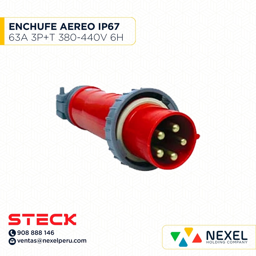ENCHUFE AEREO 63A 3P+T 6H 380-440V ROJO IP67 S4576W STECK