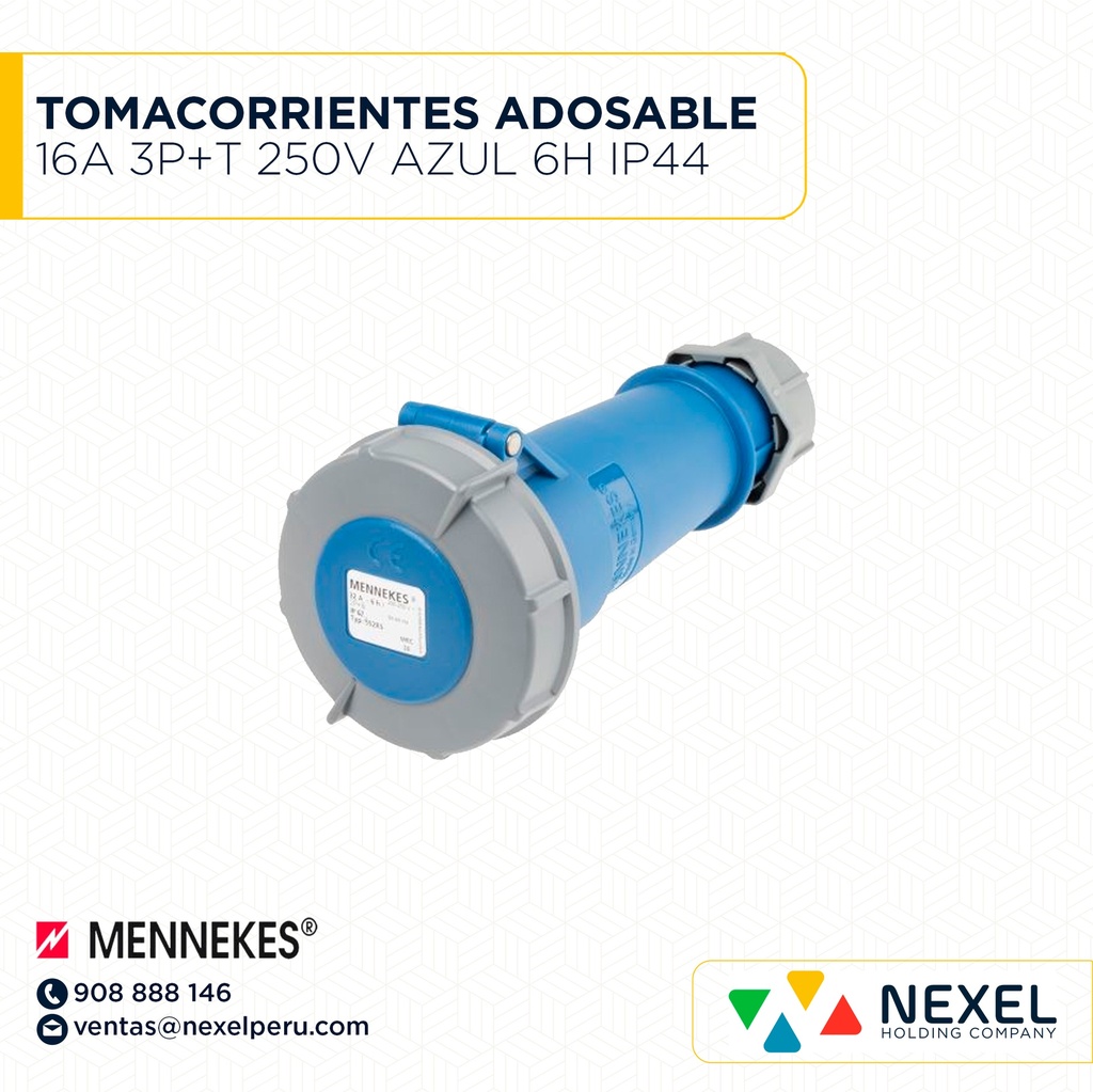 TOMACORRIENTES ADOSABLE 16A 3P+T 250V AZUL 6H IP44 TYP:1267 MENNEKES