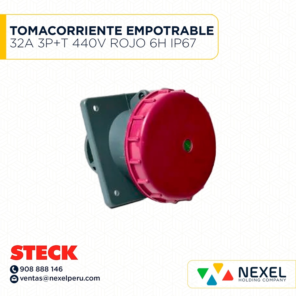 TOMACORRIENTE EMPOTRABLE 32A 3P+T 440V ROJO 6H IP67 S4246W STECK