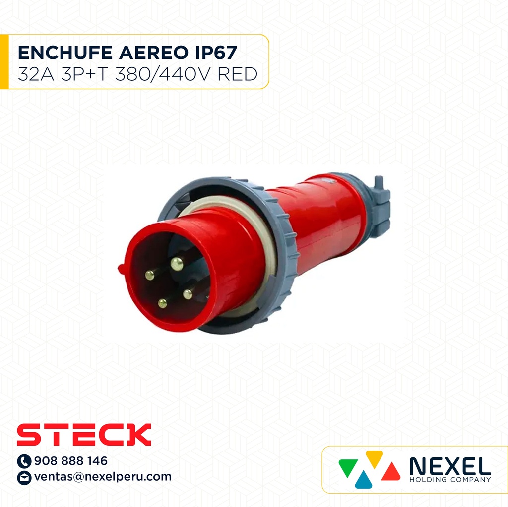 ENCHUFE AEREO 32A 3P+T 380 / 440V ROJO IP67 / S4276W STECK