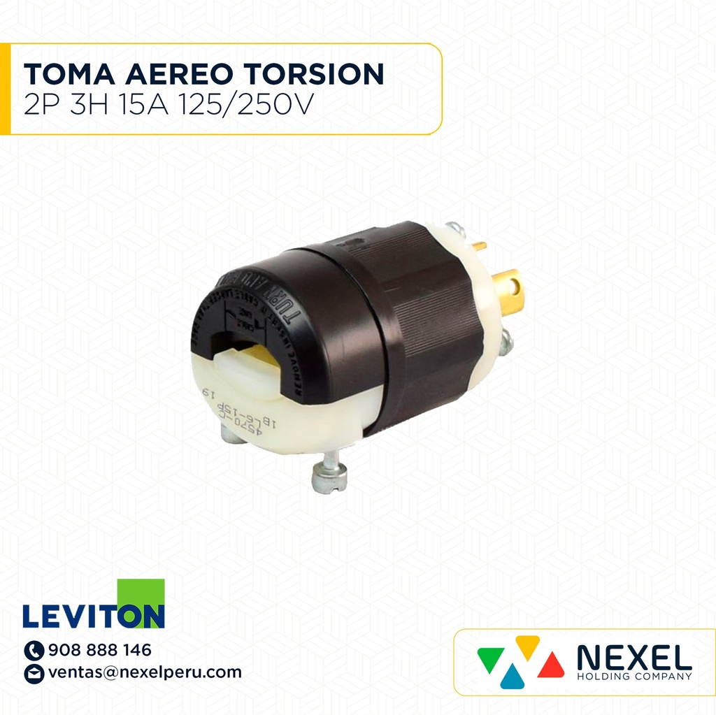TOMA AEREO TORSION 2P 3H 15A 125/250V NEMA L6-15R COD: 24579-C LEVITON