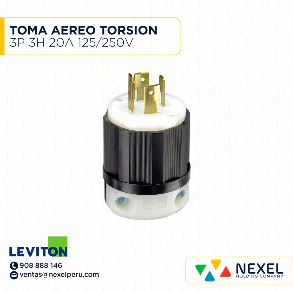 TOMA AEREO TORSION 3P 3H 20A 125/250V NEMA L614-20R COD: 2413 LEVITON