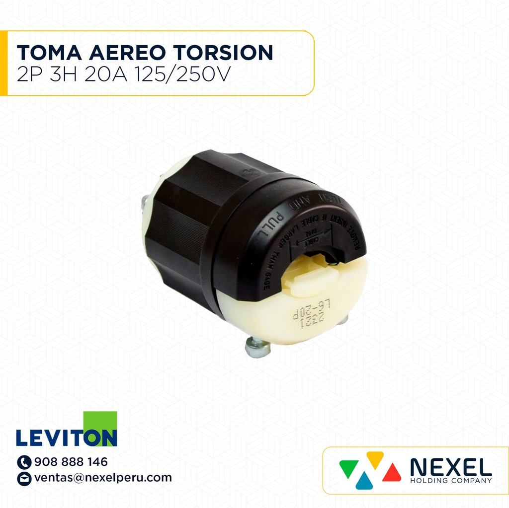 OUT- TOMA AEREO TORSION 2P 3H 20A 125/250V NEMA L6-20R COD: 2323 LEVITON