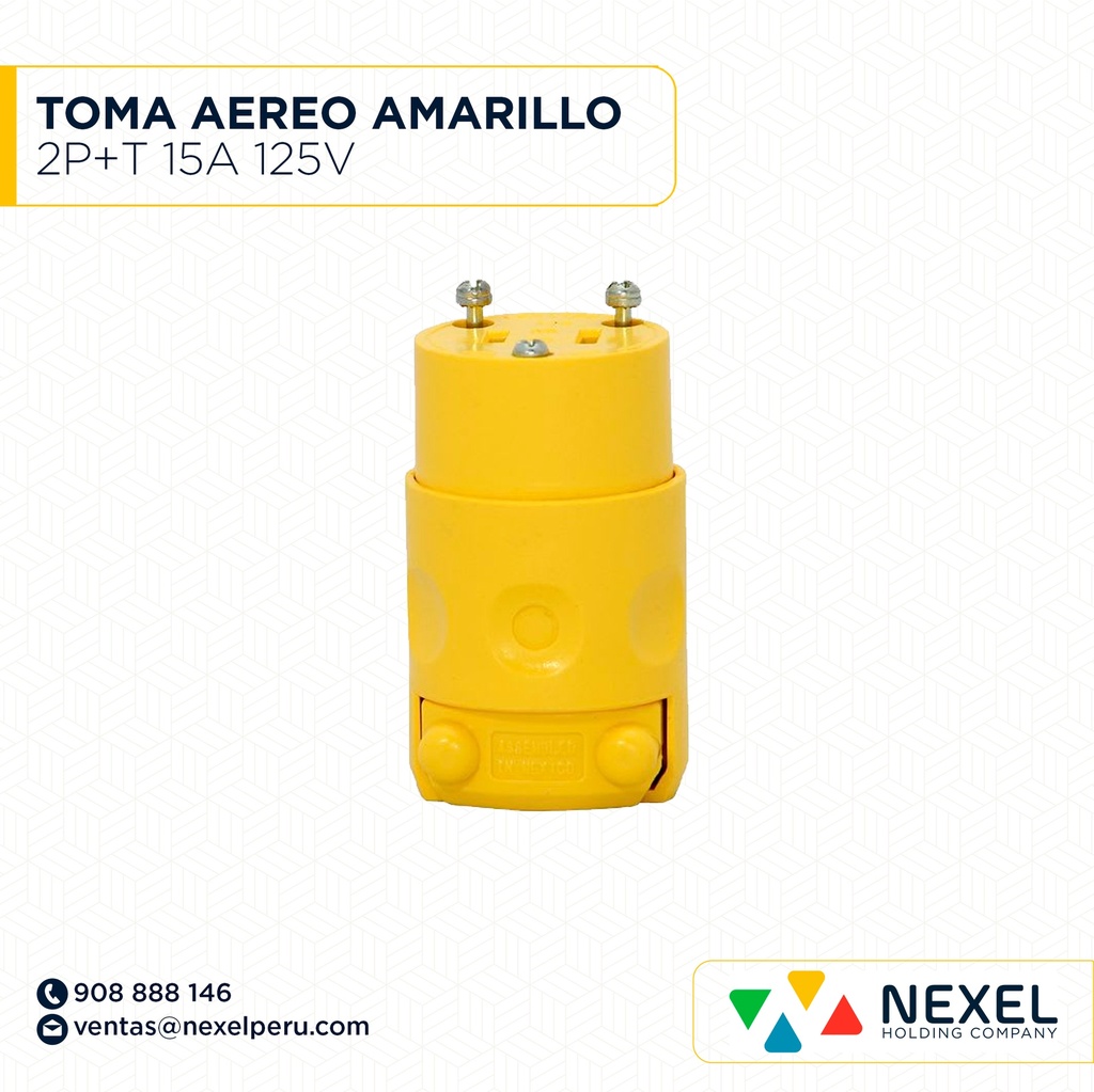 TOMA AEREO 2P+T 15A 125V AMARILLO IMPORTADO