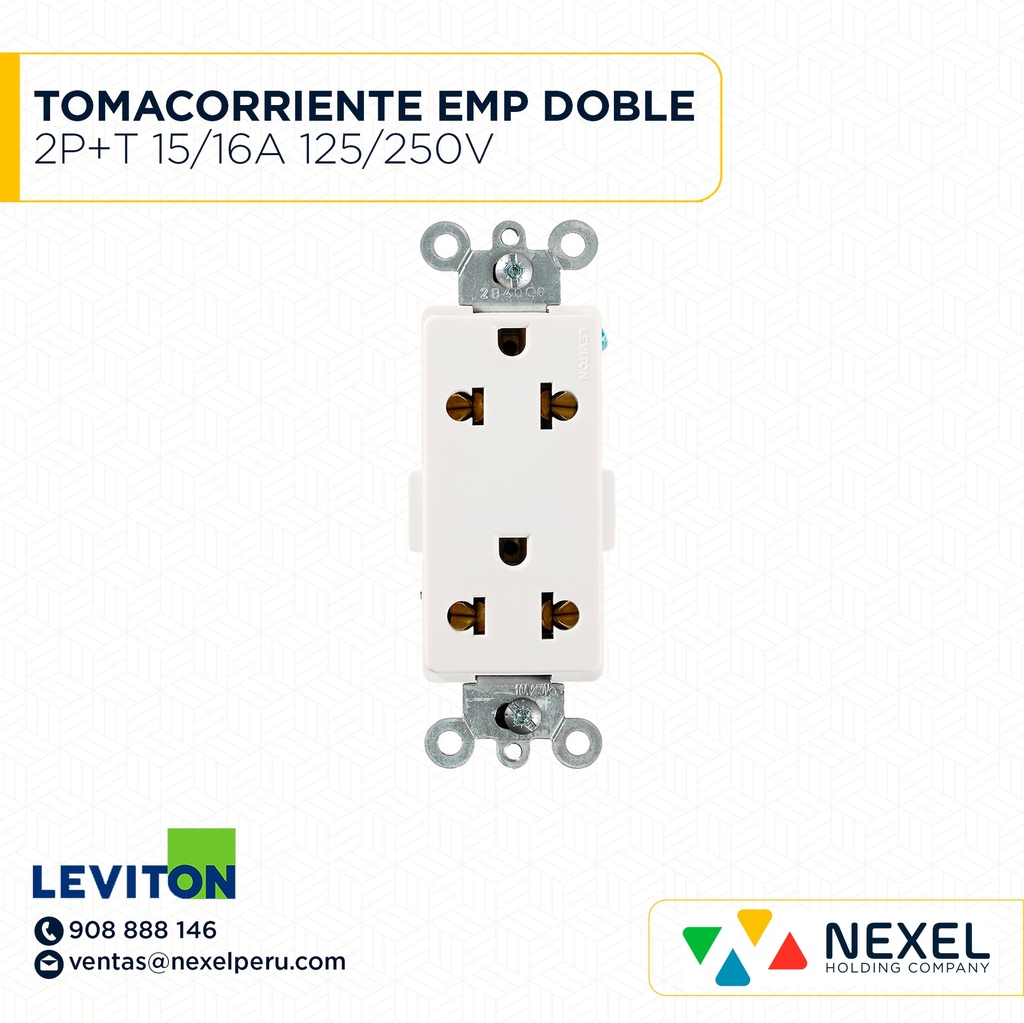 TOMACORRIENTE EMP DOBLE UNIV BLANCO 2P+T 15/16A 125/250V DECORA PLUS 5835-W LEVITON