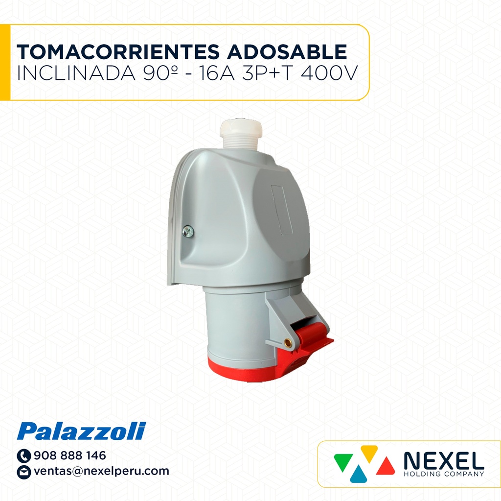 TOMACORRIENTES ADOSABLE INCLINADA 90º - 16A 3P+T 400V 6H IP44 508136 PALAZZOLI