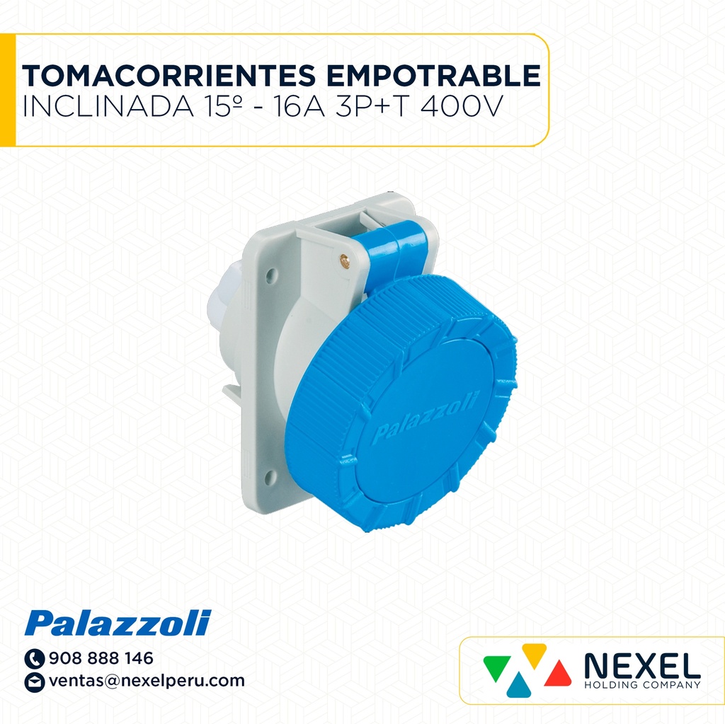 TOMACORRIENTES EMPOTRABLE INCLINADA 15º - 16A 3P+T 400V 6H IP66/IP67 489136 PALAZZOLI