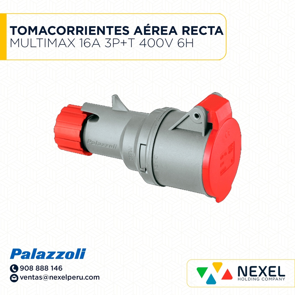 OUT- TOMACORRIENTES AÉREA RECTA MULTIMAX 16A 3P+T 400V 6H IP67 730136 PALAZZOLI