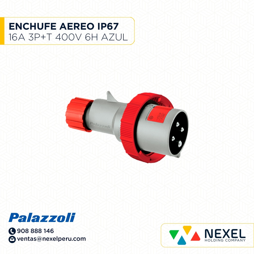 ENCHUFE AEREO RECTA MULTIMA 16A 3P+T 400V 6H IP67 710136 PALAZZOLI