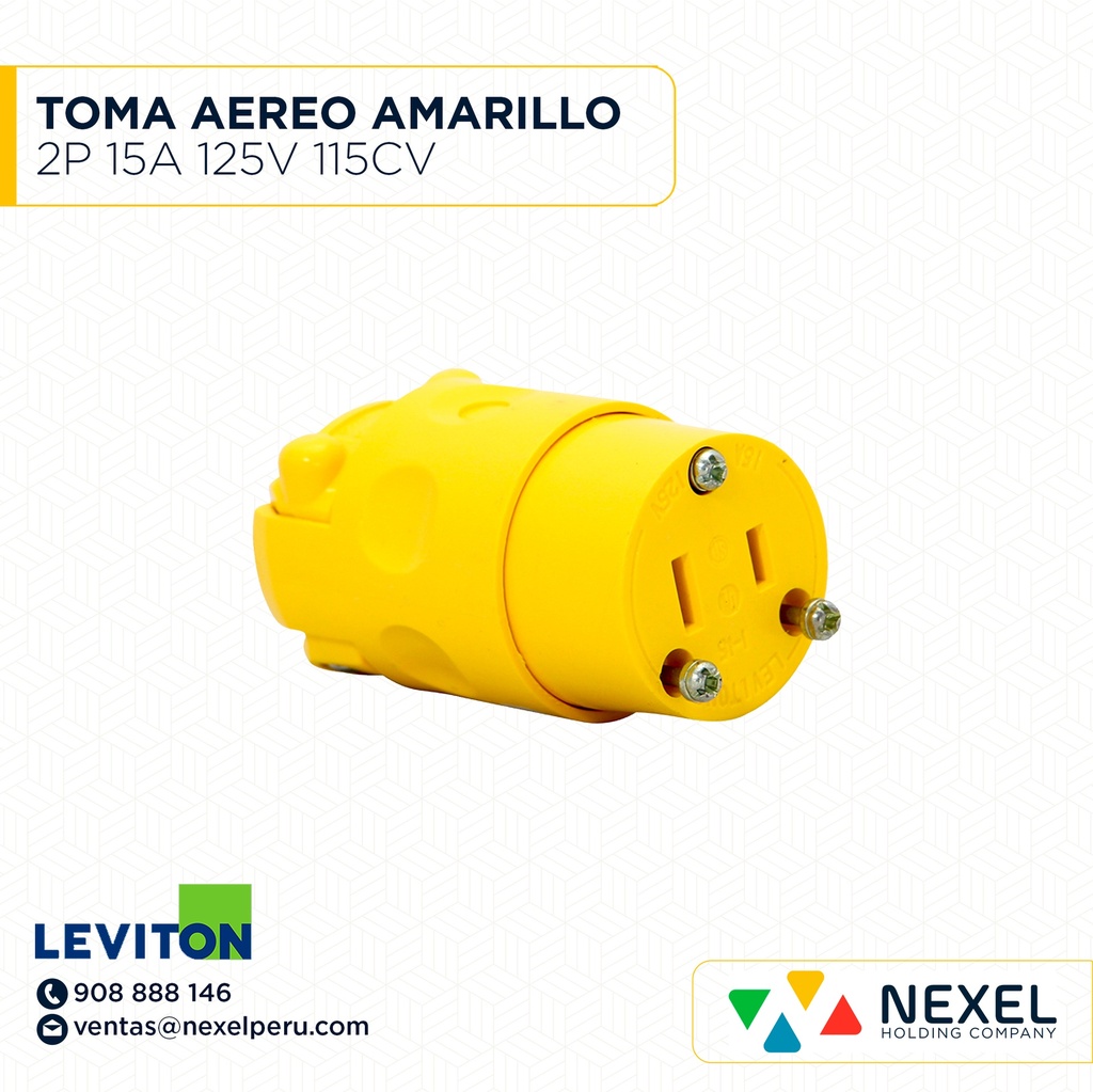 TOMA AEREO 2P 15A 125V AMARILLO 115CV LEVITON