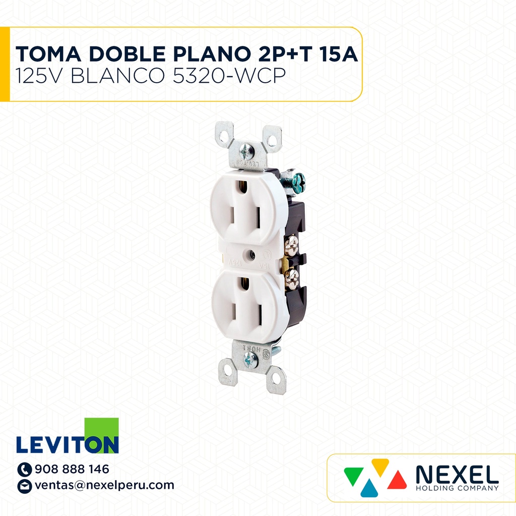 TOMA DOBLE PLANO 2P+T 15A 125V BLANCO 5320-WCP LEVITON