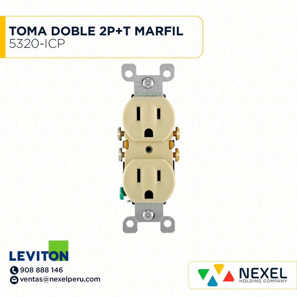 OUT- TOMA DOBLE 2P+T MARFIL 5320-ICP LEVITON