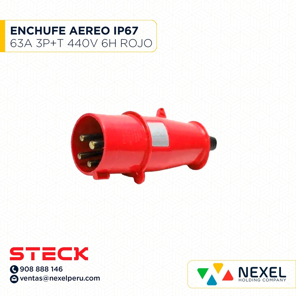 ENCHUFE AEREO 63A 3P+T 440V 6H IP67 ROJO / N-4576 STECK