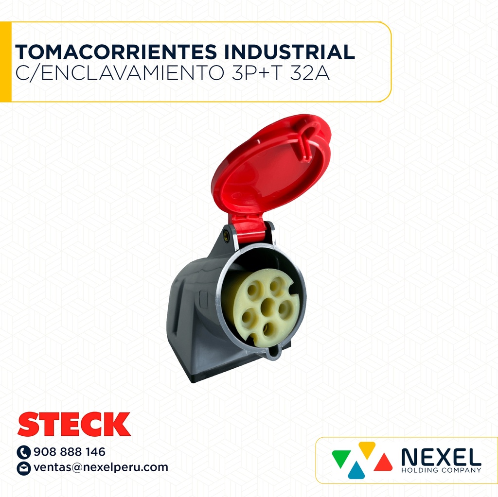 TOMACORRIENTES INDUSTRIAL C/ENCLAVAMIENTO 3P+T 32A + ESPACIO INTERRUPTOR 380V ROJO 6H IP66 / S-5206/DZ STECK