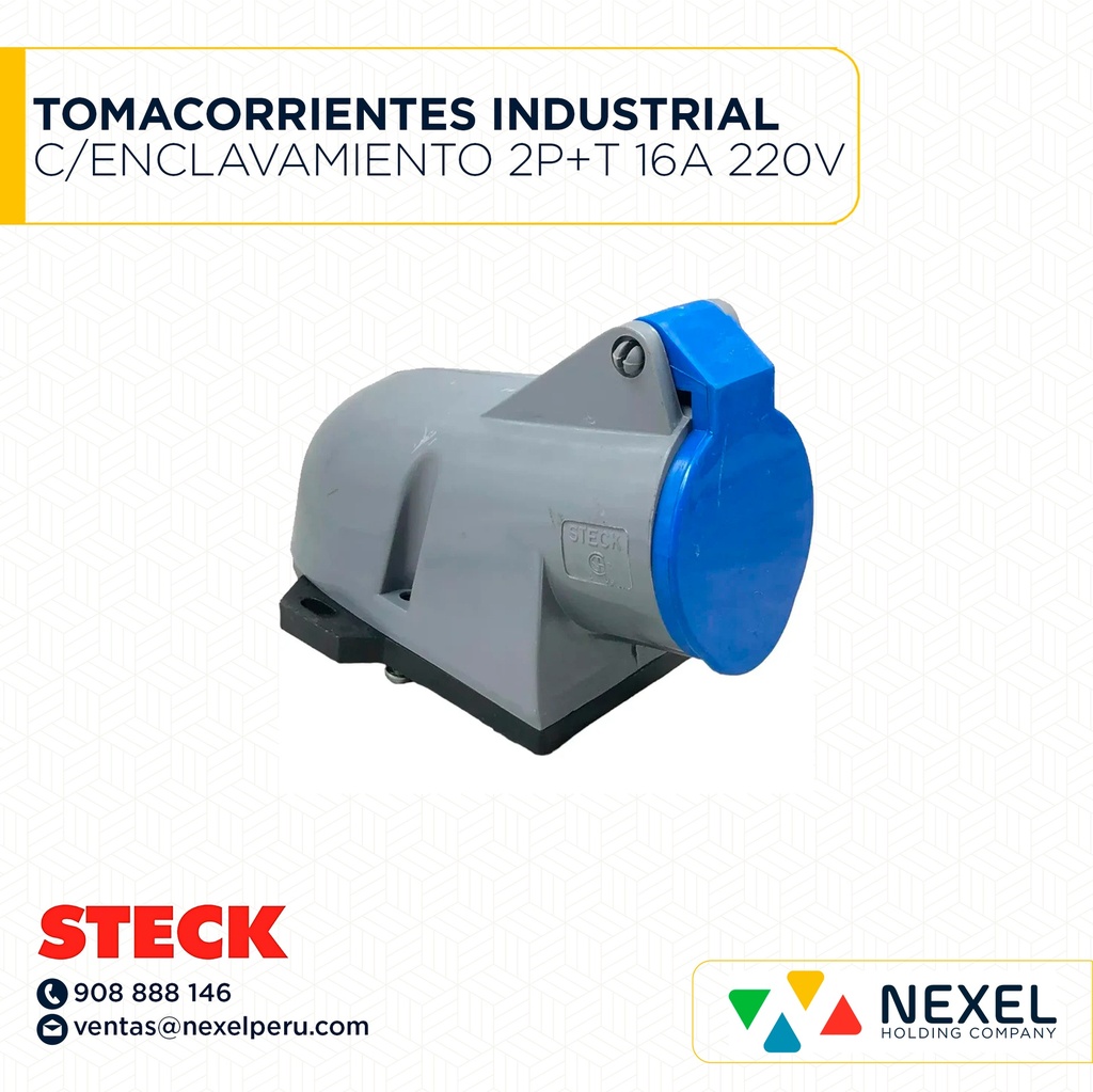 TOMACORRIENTES INDUSTRIAL C/ENCLAVAMIENTO 2P+T 16A 220V AZUL 6H IP44 / S-3006/T STECK
