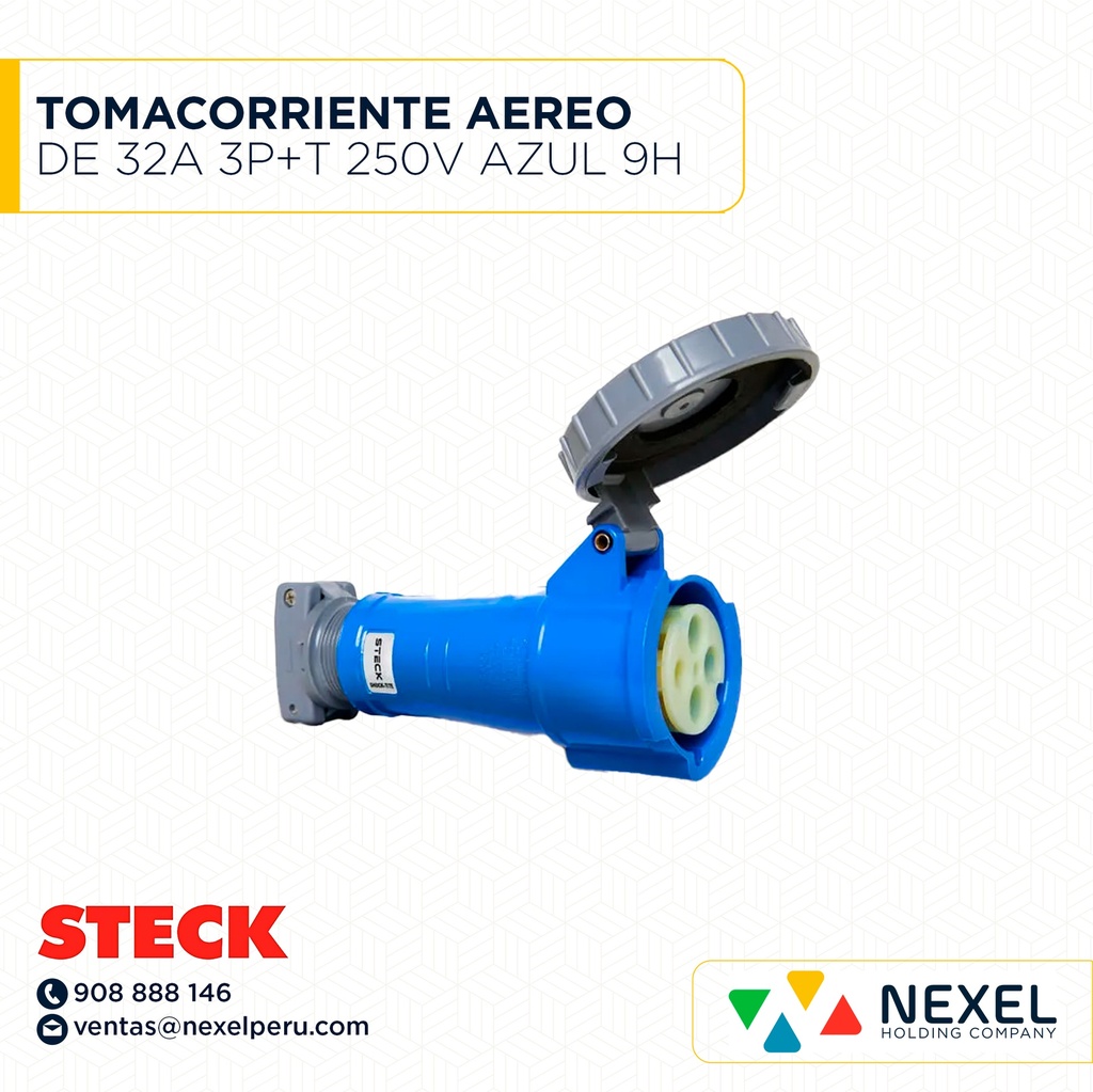 TOMACORRIENTE AEREO DE 32A 3P+T 250V AZUL 9H IP67 / S-4259W STECK