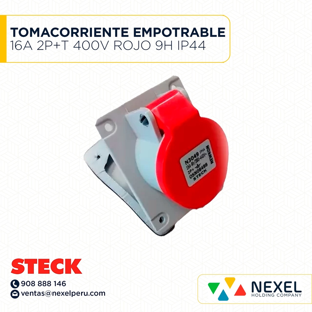 TOMACORRIENTE EMPOTRABLE 16A 2P+T 400V ROJO 9H IP44 / N-3049 STECK