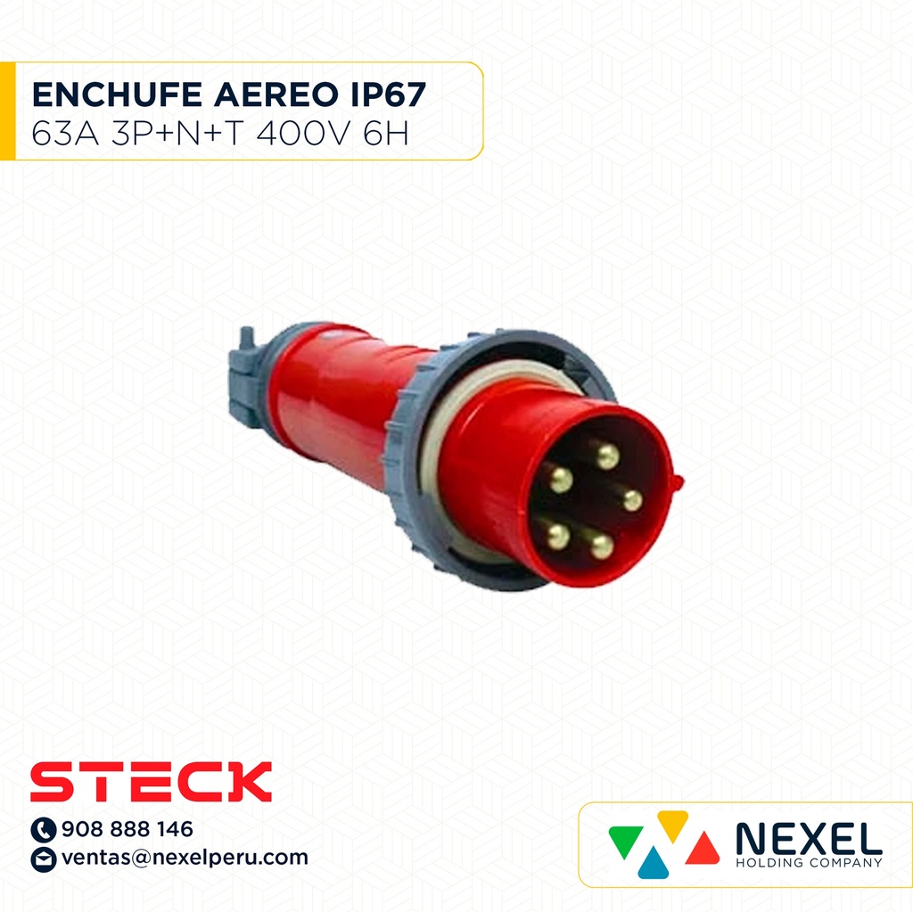 ENCHUFE AEREO 63A 3P+N+T 400V ROJO 6H IP67 / S-5576W STECK
