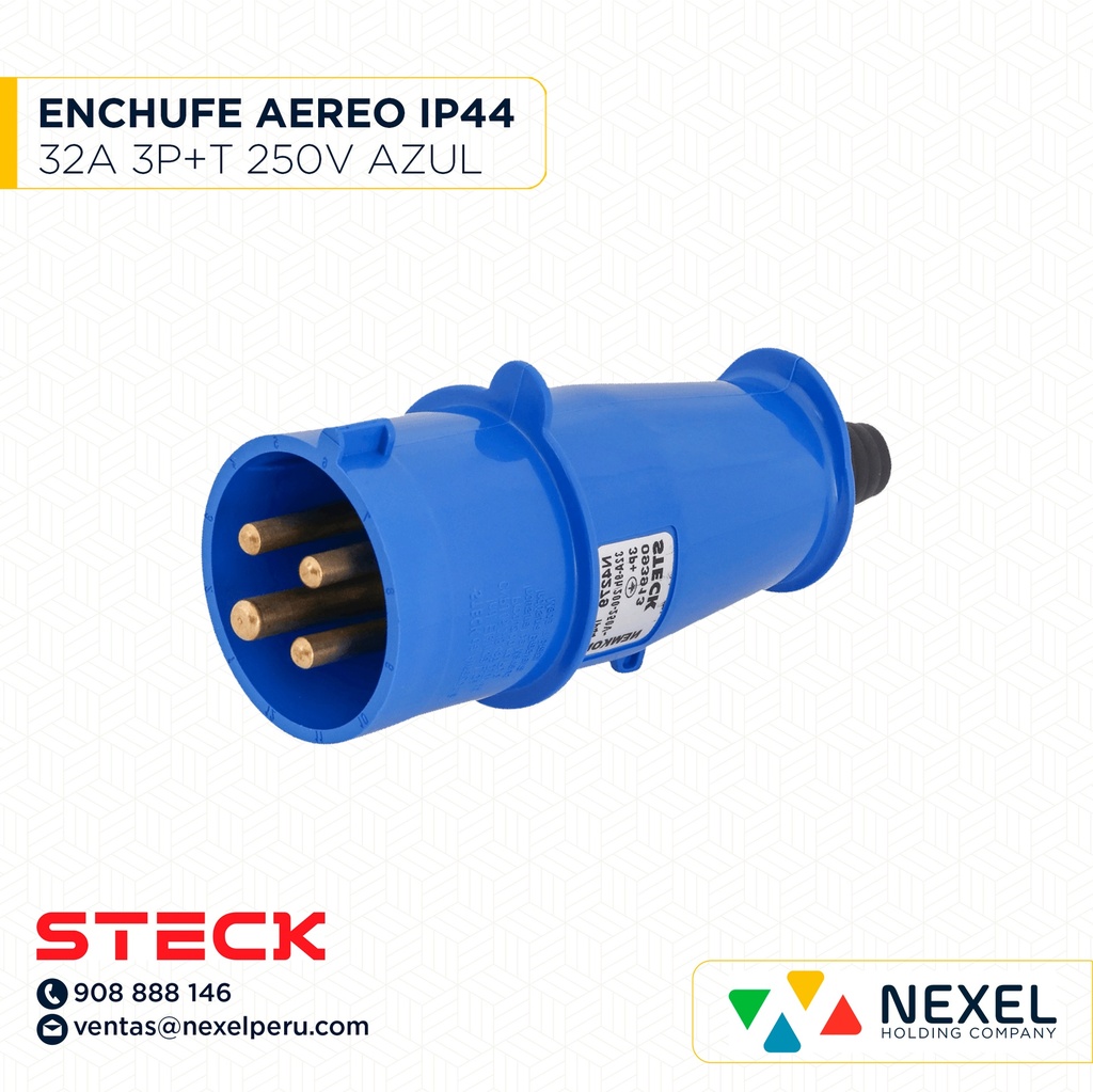 ENCHUFE AEREO 32A 3P+T 250V AZUL 9H IP44 / N-4279 STECK