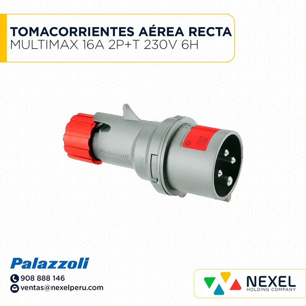 TOMACORRIENTES AÉREA RECTA MULTIMAX 16A 2P+T 230V 6H IP44 720126 PALAZZOLI